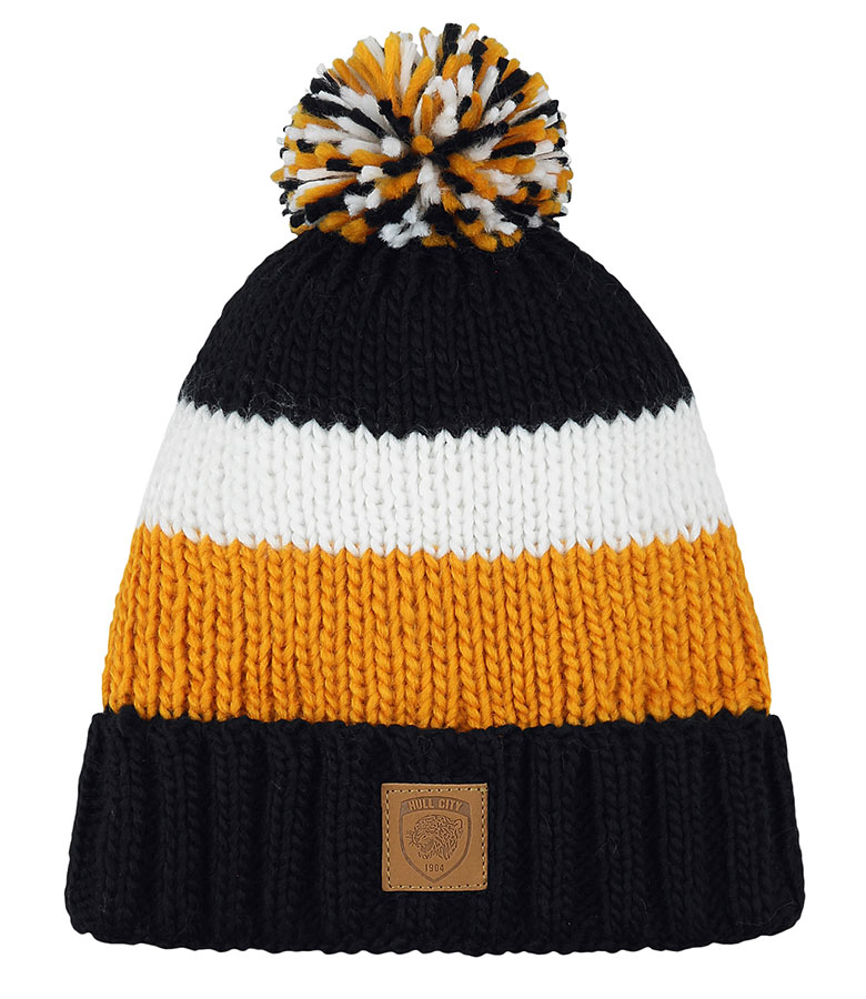 Cable Knit Striped Bobble Hat 